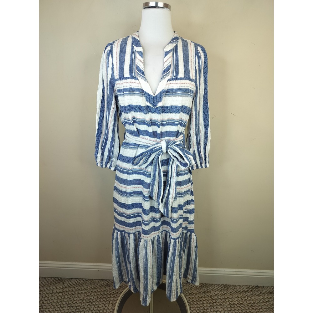 dRA Los Angeles Jenwin Midi Dress Womens XS Striped Belted Coastal Blue